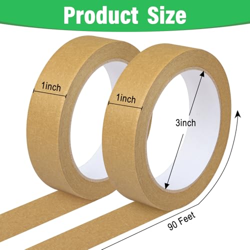 2 Pack Brown Painters Tape - Brown Masking Tape 1 Inch Wide - Multi-Surface, Smart Adhesion, Indoor & Outdoor - Paint Tape for DIY, Labeling, Art, Car, General Purpose - 180FT Total - color: Brown