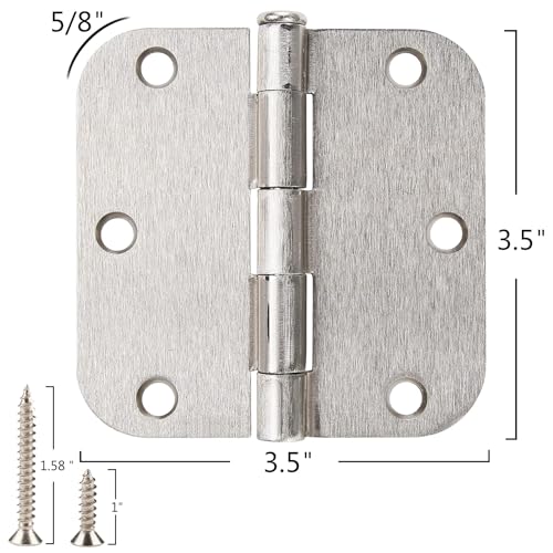 TDCHINGES Rounded Door Hinges Brushed Nickel 3.5 Inch 5/8" Radius 12 Pack - color: Satin Nickel-Rounded, size: 12 Pack-no squeak