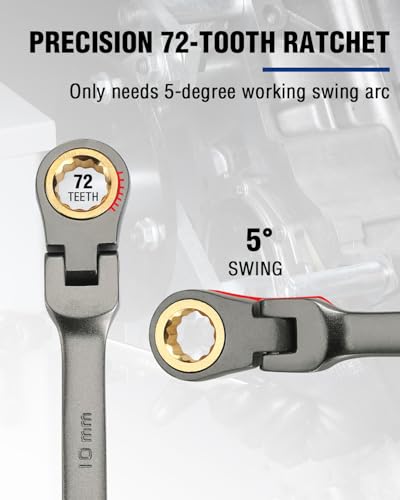 WORKPRO 10 mm Flex-Head Ratcheting Combination Wrench, Nickel Plating - size: 10 mm, style: Nickel Plating