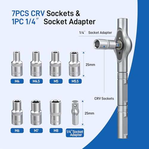 25 in 1 Magnetic Ratchet Screwdriver Set with 7 CRV Metric Sockets - color: Black, size: 25PCS