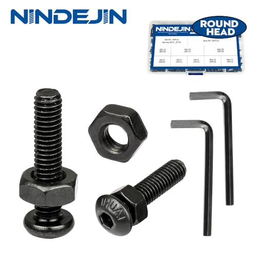 NINDEJIN Metric M4 Button Head Socket Cap Bolts Screws Set, M4x5/6/8/10/12/14/16/18/20 mm Screws Bolts and Nuts Assortment Kit, 362 Pcs Allen Hex Drive, Black Oxide, 10.9 Carbon Steel, Fully Threaded - size: 326Pcs M4 5mm-20mm