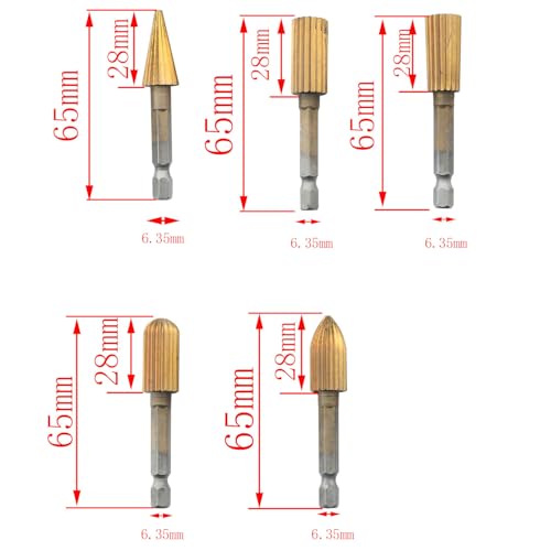 CHENJIN 5PCS Hex Shank Metal Grinding Drill Bits Five Shapes Double Cut High Speed Steel Rotary Files DIY Woodworking Electric Sanding Heads for Resin Plastic Porcelain Soft Metal Stone Carving
