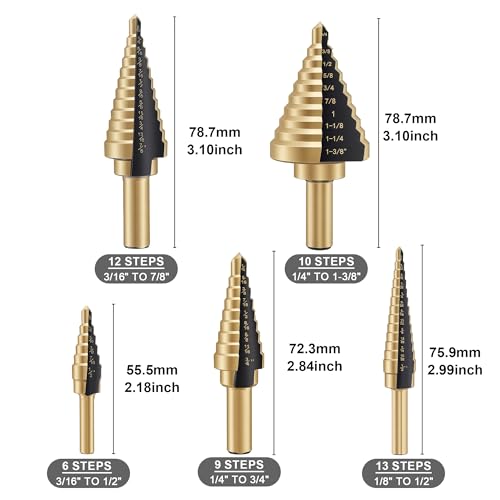 Step Drill Bit Set 5Pcs, HSS Step Drill Bits 50 Sizes - style: 5PC