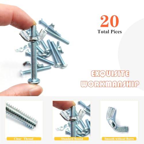 20Pack 1/4"-20 x2 Screw Bolts and Wing Nut Kit 10pcs Machine Screws with Round Head Phillips 10pcs Butterfly Hand Twist Tighten Nut Zinc Plated Hardware Fitting Fastenings Assortment Kit - size: Silver 20 Pack 1/4"-20 x2"