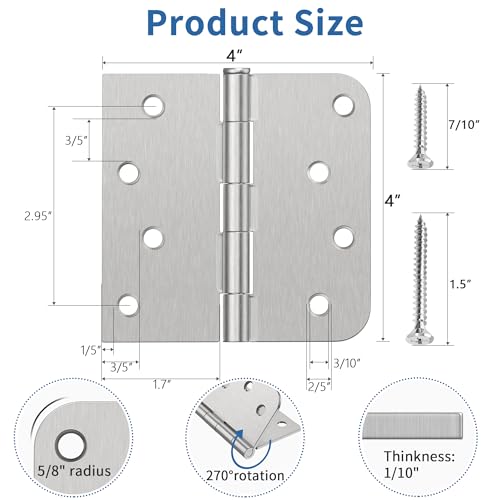 3 Pack Brushed Nickel Door Hinges 4 Inch, Exterior Door Hinges - color: Brushed Nickel, size: 4" 3 Pack