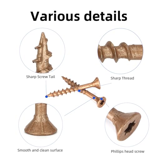 Deck Screws #8 x 1-1/2’’, T25 Star Torx Drive Flat Head Wood Screws, Brown, 5lb - color: Brown, size: 8X1-1/2’’