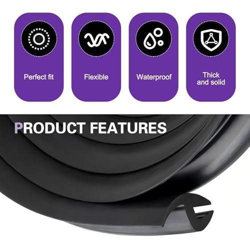 WZP 1.7M/5.6Ft Windshield Cowl Seal Strip, Rubber Auto Weather Sealing Protection, H-Shape Self Adhesive Cuttable Sunroof Window Seal Strip, Universal for Car Truck SUV (Black)