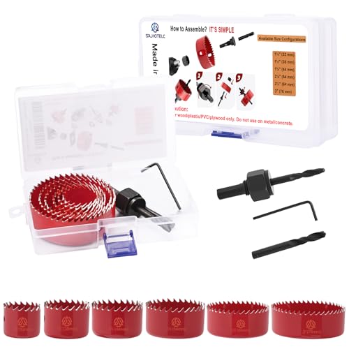 9-Piece Hole Saw Kit 32-76mm with Mandrels & Case for Wood, PVC, Plywood - color: Red