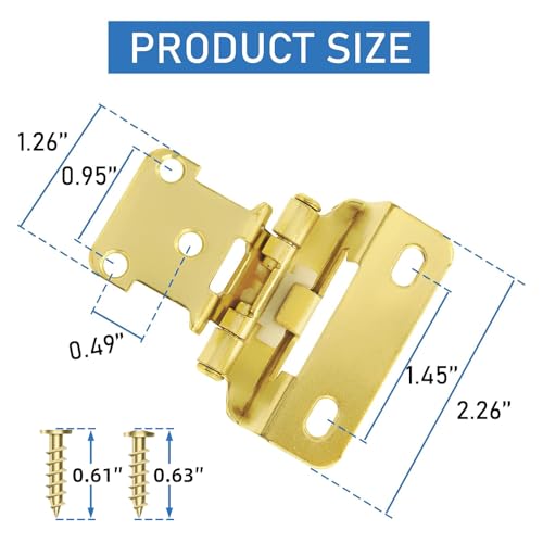 50 Pack (25 Pairs) 1/2 Inch Overlay Brass Gold Cabinet Hinges - color: Brass Gold, size: 50 Pack (25 Pairs)