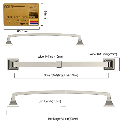 Amerdeco 10-Pack Brushed Satin Nickel Cabinet Hardware: 7 Inch(178mm) Hole Center Pulls for Bathroom, Kitchen & Dresser - color: Brushed Satin Nickel, size: 7" hole center
