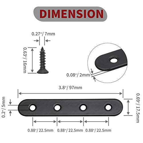 Jiozermi 12 Pcs Straight Brace, 3.8" x 0.69", Stainless Steel Black - size: Black, 3.8” x 0.69”, 12 Pcs