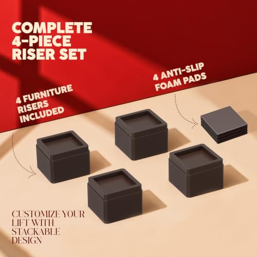 Utopia Bedding Adjustable Bed Risers 2 Inch, Brown, 4-Pack - color: Brown, size: 2 Inch (Pack of 4)