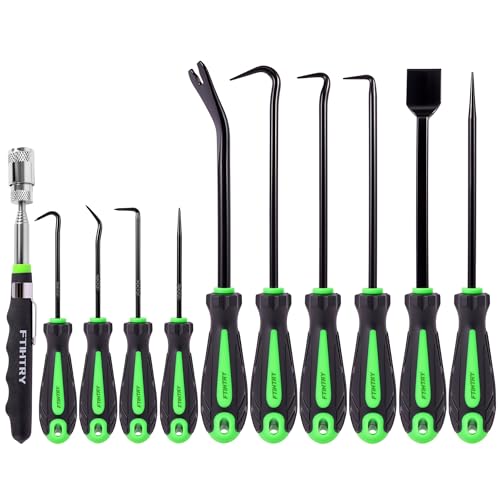 FTIHTRY 11-Piece Pick Set and Hook Set with Scraper and Magnetic Telescoping Tool, Pick Set for Automotive Electronics Maintenance Hoses Gasket - style: 11-Piece