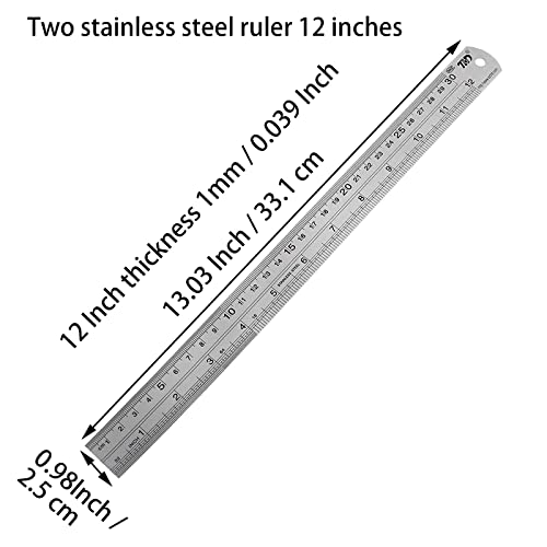 YouOKLight Stainless Steel Ruler 2-Pack, 12 Inch & 30 cm Metal Ruler Dual Scale, Flexible Yet Durable Metric and Imperial for Drawing, Engineering, Sewing, School, Office – Silver