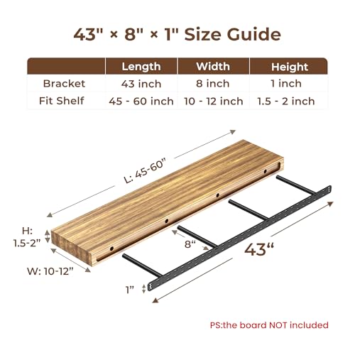 2pcs Floating Shelf Bracket Heavy Duty Decorative Floating Shelf Hardware Black Hidden Shelving Brackets for Wall,Floating Mantel Bracket for Over Fireplace (43X8X1 inch (for 1.5"-2" Thick Shelf)) - size: 43"X8"X1"