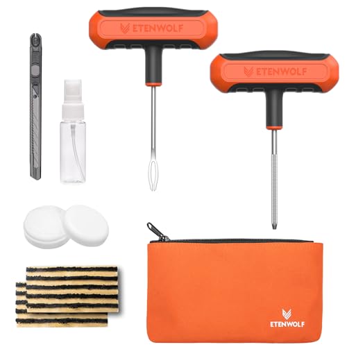 ETENWOLF Flat Tire Repair Kit with Plugs 16 Pcs, Heavy Duty Tire Plug Kit - color: Vivid Orange1