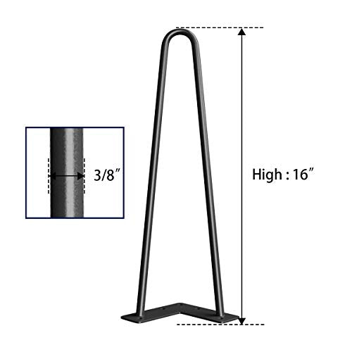 SMARTSTANDARD 16" Hairpin Furniture Legs, Black 4PCS - color: Black, size: 16 Inch