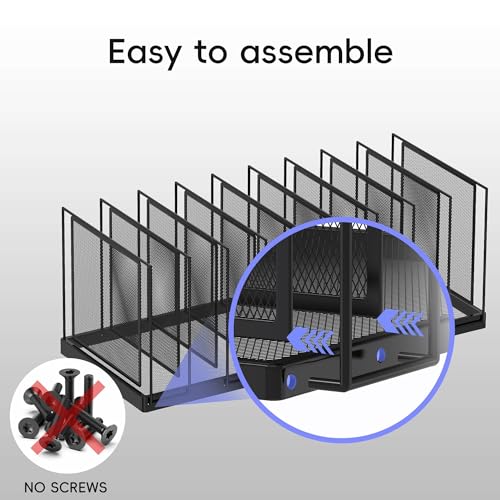 9-Section Desk File Organizer, Vertical File Holder, Mesh Desktop File Folder Metal File Binder Organizer Stand for Office Home Classroom, Black - color: Black, size: 1 Pack 9-Section