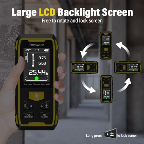 IKOVWUK Dual Laser Measuring Tool, 393FT/120M Bilateral Laser Distance Meter 6 Unit Switching, Rechargeable Digital Laser Measure with Backlit LCD Display, Angle Sensor, Multiple Measure Mode