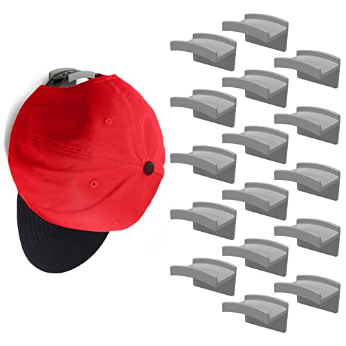 Modern JP Adhesive Hat Hooks for Wall (16-Pack) - Minimalist Hat Rack Design, No Drilling, Strong Hold Hat Hangers - USA Patented, Gray - color: Gray
