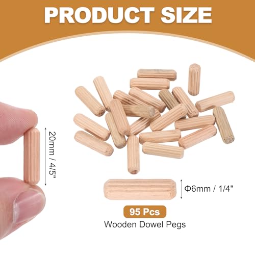 PATIKIL 95 Pcs Wood Dowel Pins 1/4" x 3/4" Fluted Wooden Dowels Hardwood Pegs for Woodworking Furniture DIY Crafts Projects Door Art - size: 1/4" x 3/4"