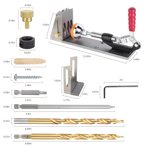 Kosmi pocket hole jig Kit,Professional Woodworking Dowel Jig Kit,Upgraded All-Metal Pocket Screw Jig for Carpentry Joinery Men,Set Jig Wood Woodwork Guides Joint Angle Tool Carpentry Locator