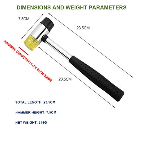 Soft Mallet with 2 Head Tip, Double-Faced Rubber Head Hammer for Jewelers Craftsman, Leather Crafts, Wood, Flooring Installation,Diameter 30mm (1, Medium) - size: Medium Size with Replacement Tip