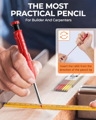 Nicpro Carpenter Pencil with Sharpener, 12Pcs Construction Pencil+52 Refill - color: Multicolor, size: 12 Pack