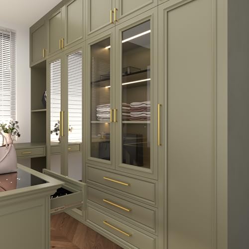 Goldenwarm 10 Pack 11-1/3 Inch Gold Cabinet Handles Brushed Cabinet Pulls - color: Gold, size: 11-1/3in Hole Centers