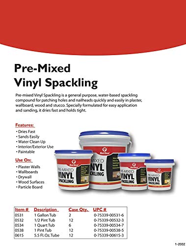 Red Devil 0615 Pre-Mixed Vinyl Spackling, 5.5 Oz. Squeeze Tube - size: 5.5 Fl Oz, style: 12 - Pack