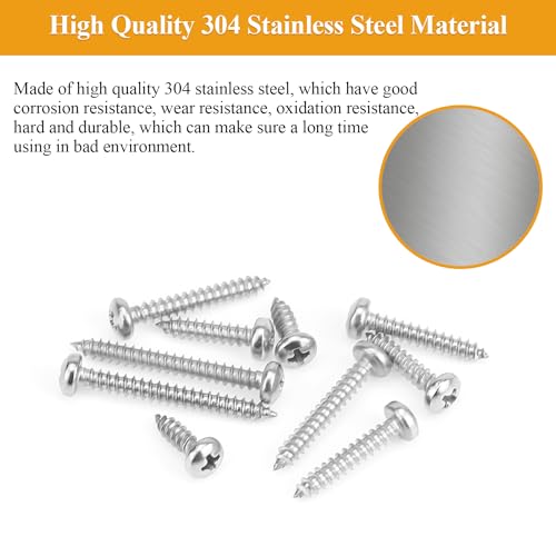 215 Pieces #4 x 3/8" 1/2" 5/8" 3/4" 1" Wood Screws Set, Phillips Pan Head #4 Self-Tapping Screws Assortment Kit, 304 Stainless Steel - size: #4, style: Phillips Pan Head