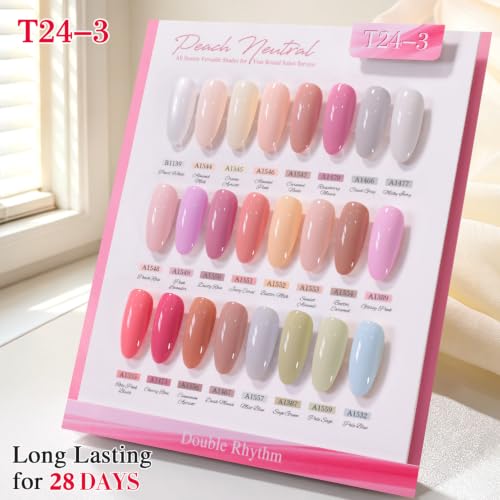 Double Rhythm 28Pcs 0.5Oz Gel Nail Polish Set Same Color Same Bottle Gel Polish Kit Nail Art Manicure Salon DIY at Home for Women (Nude Pink Collection-T24-3) - color: Nude Pink Brown