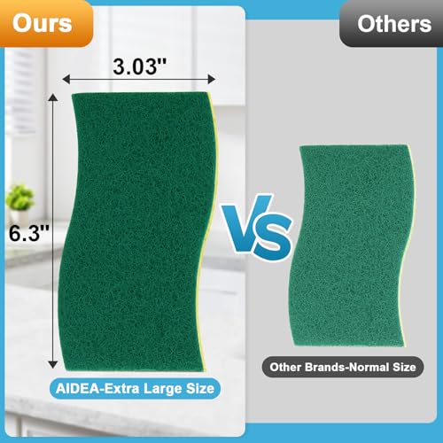 AIDEA XL Scrub Sponges Kitchen 12Count, Heavy Duty Sponges for Dishes - color: Green-extra Large