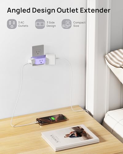 TROND Purple Outlet Extender with 3 Way Angled, for Tight Spaces - color: Purple, size: 3AC-3 Prong Plug, 1 Pack