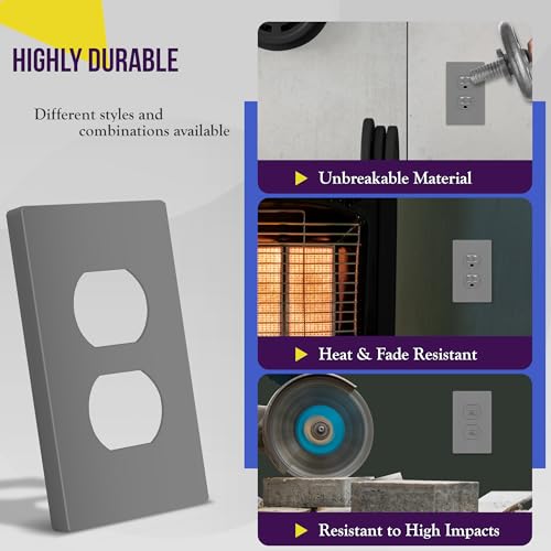 ENERLITES Screwless Duplex Outlet Covers Wall Plate, 1-Gang, 1 Pack, Gray - color: Gray, size: Screwless
