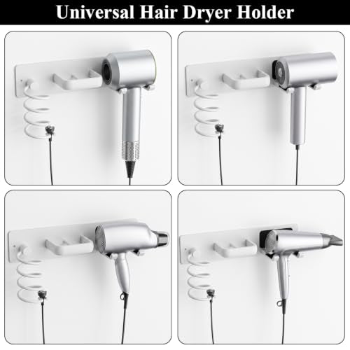 Tindbea Hair Dryer Holder Wall Mount Aluminum Alloy Hot Tools Organizer White - color: White