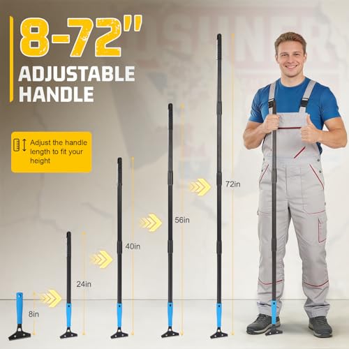 8-72" Adjustable Floor Scraper, 4" Wide Razor Blde Scraper with 10 Blades