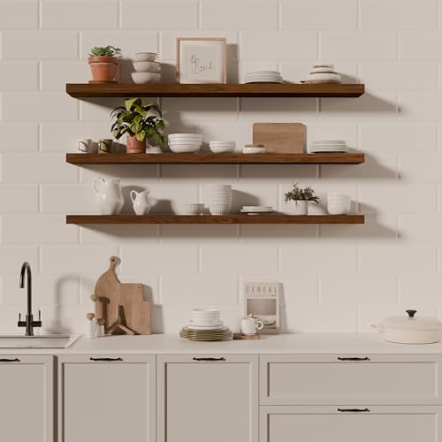 ROGMARS 60 Inches Long Walnut Floating Shelves - color: Walnut, size: 60 Inch set of 3