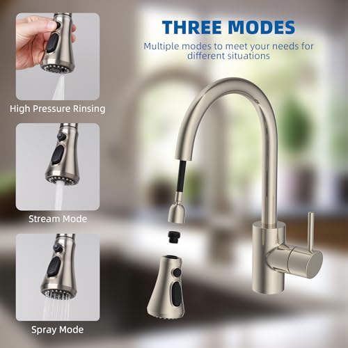 Hibbent NSF/ANSI/CAN 61 & 372 Certified Pull Down Kitchen Faucet Head - color: Brushed Nickel, style: 1.8 Gallon Per Minute