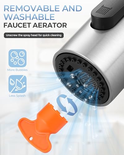 Pull Down Faucet Sprayer Head Replacement, Brushed Nickel 3 Function Pull Out Spray Nozzle with 9 Adapters for Kitchen Sink Faucet, American Standard for Moen Kohler Delta G1/2 Male Connector - color: Brushed Nickel