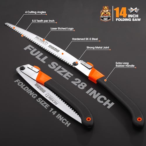 REXBETI 14-Inch Folding Pruning Saw, Extra Long Hand Saw for Tree Trimming - size: 14 inch