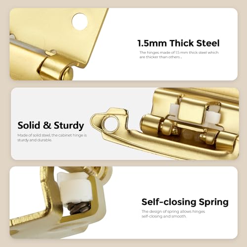 4 Pack 2 Pair Gold Cabinet Hinges, 1/2" Overlay Semi-Concealed Hinges - color: Gold, size: 1/2" Overlay