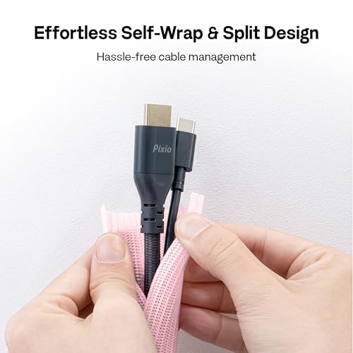 Pixio 10FT Tubing Cable Sleeve – Pink 1/2 inch Flexible Cable Management Sleeve for PC, Gaming, TV & Office, Wire Organizer for Desk Cable Cleanup - color: Pink