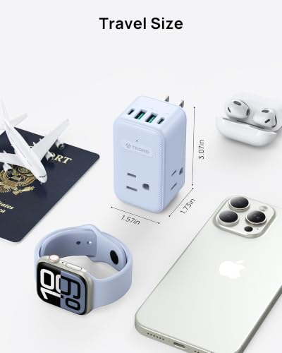 TROND Outlet Extender with 360 Rotating Plug, 3 Way Plug Adapter - color: Blue, size: 3 Prong-1 Pack