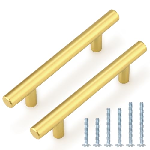 Probrico 30 Pack 3-3/4 Inch Center-to-Center Kitchen Cabinet Pulls T Bar Gold Cabinet Handles Modern Drawer Hardware Dresser Pulls, 6 Inch Total Length - color: Gold, size: hole center 3-3/4"