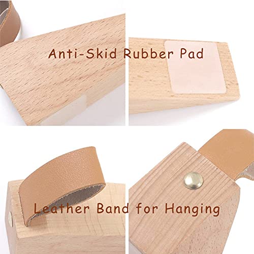 Wooden Door Stopper Non-Slip Security Wood Door Wedge with Leather Strap for Hanging Door Stopper 1Pack, in House Bedroom Office Living Room Hotel Cabin - style: Small (1pc)