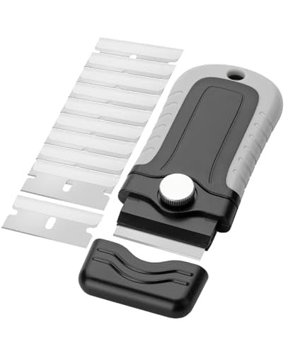 Bates- Razor Blade Scraper, Grey, Locking Razor Scraper Set with 10 Extra Stainless Steel Blades, Window Scraper, Scraper Tool, Glass Scraper, Scraper Blades, Paint Scraper Blade Scraper for Cleaning - color: Light Grey