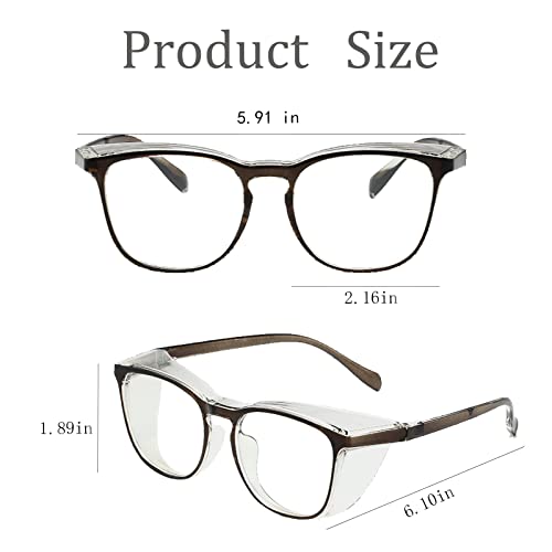 Safety Glasses for Men Women, Anti Fog Safety Goggles Comfortable Blue Light Blocking UV Protective Adult Nurse - color: Square Black Grey Brown 3pack