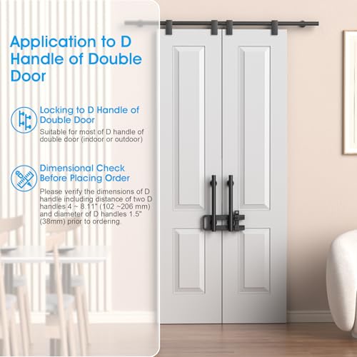 AST French Door Lock for Double Doors, Adjustable, 3 Brass Keys, Key Differ - style: Matte Black with Keyed Differ