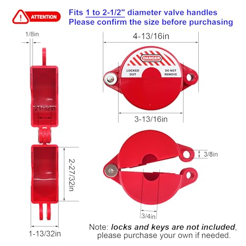Gate Valve Lockout and Safety Padlock,1Set, Hose Bib Lock for Outdoor Faucet Knob/Water Spigot/Propane Tank,1 to 2-1/2 in Dia Valve Handles,Secure Lock Device for Outside Garden Valve - size: 1 Pack with Padlock
